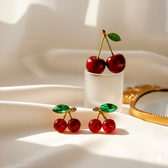 🆕️Cute Cherry Stud Earrings ✨Dainty & Minimalist | 925 Sterling Silver Posts 🍒 - Picture 11 of 11